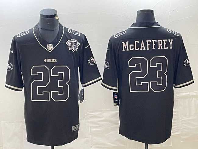 Men%27s San Francisco 49ers #23 Christian McCaffrey Black With 75th Anniversary Patch Football Stitched Jersey->philadelphia phillies->MLB Jersey